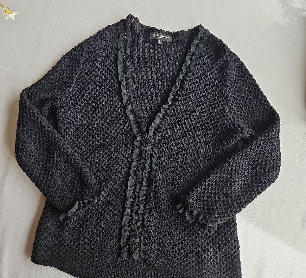 Jone's New York Black Chunky Knit Open-Front Cardigan